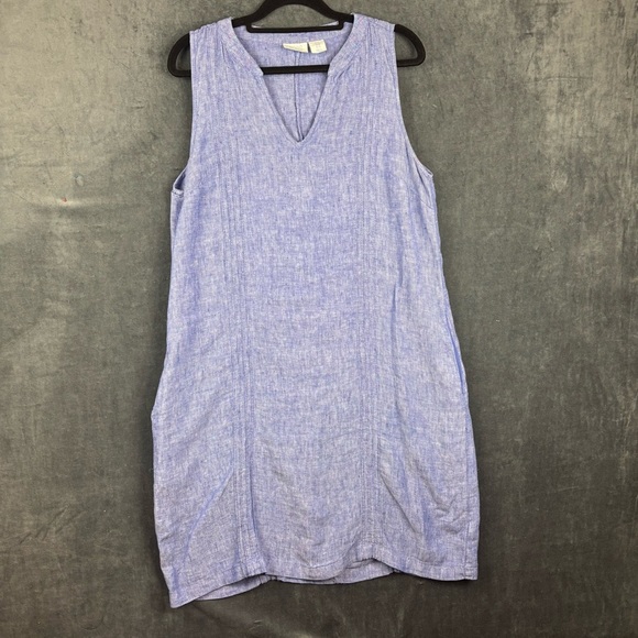 Sigrid Olsen 100% Linen Chambray-look Blue lightweight Sheath Dress Sz M - Picture 1 of 8